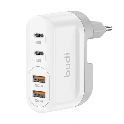 Charger with lamp BUDI 2xUSB-C 40W (white)