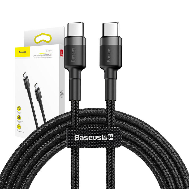 Baseus Cafule PD 2.0, QC 3.0, 60W, 2m USB-C to USB-C PD Cable (Black-Gray)