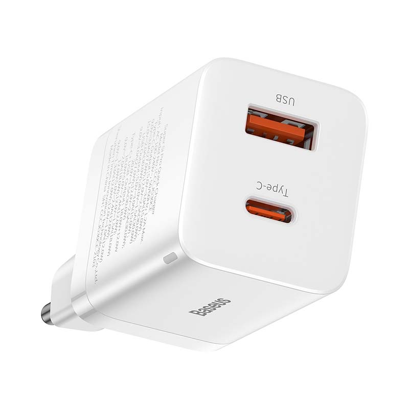 Baseus Super Si Pro Quick Charger USB + USB-C 30W Wall Charger (White)
