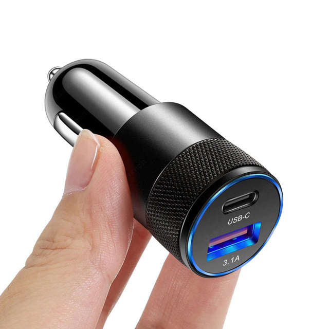 Ładowarka samochodowa Alogy do auta USB-C Type C + USB 3.1A Czarna