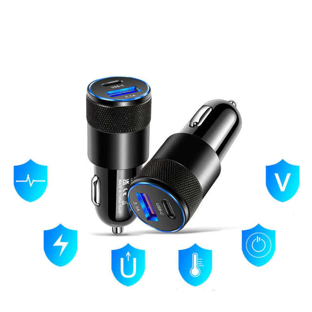 Ładowarka samochodowa Alogy do auta USB-C Type C + USB 3.1A Czarna