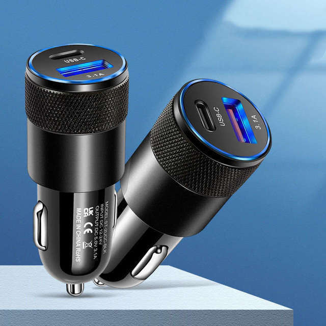 Ładowarka samochodowa Alogy do auta USB-C Type C + USB 3.1A Czarna
