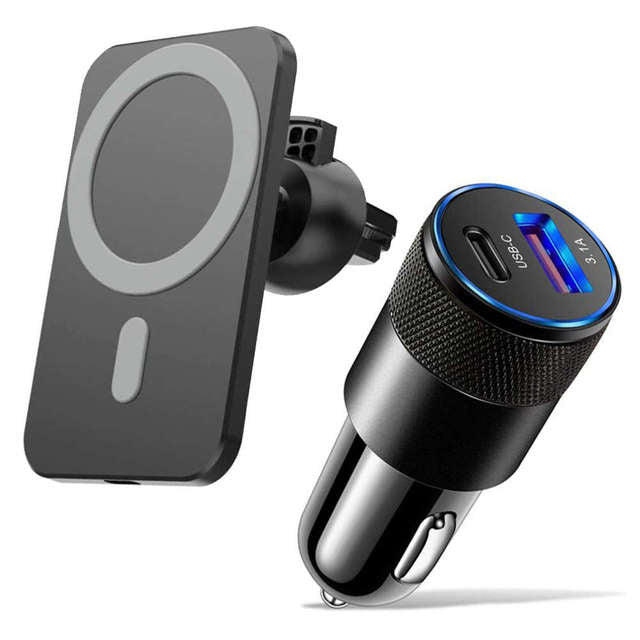 Alogy MagSafe Qi Car Charger Holder for Grid/Board 15W + USB Charger - USB-C