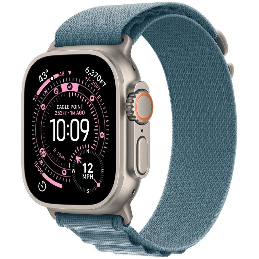Apple Watch Ultra 3 GPS + Cellular 49 mm — tytan naturalny / Alpine Loop błękitny, rozmiar L
