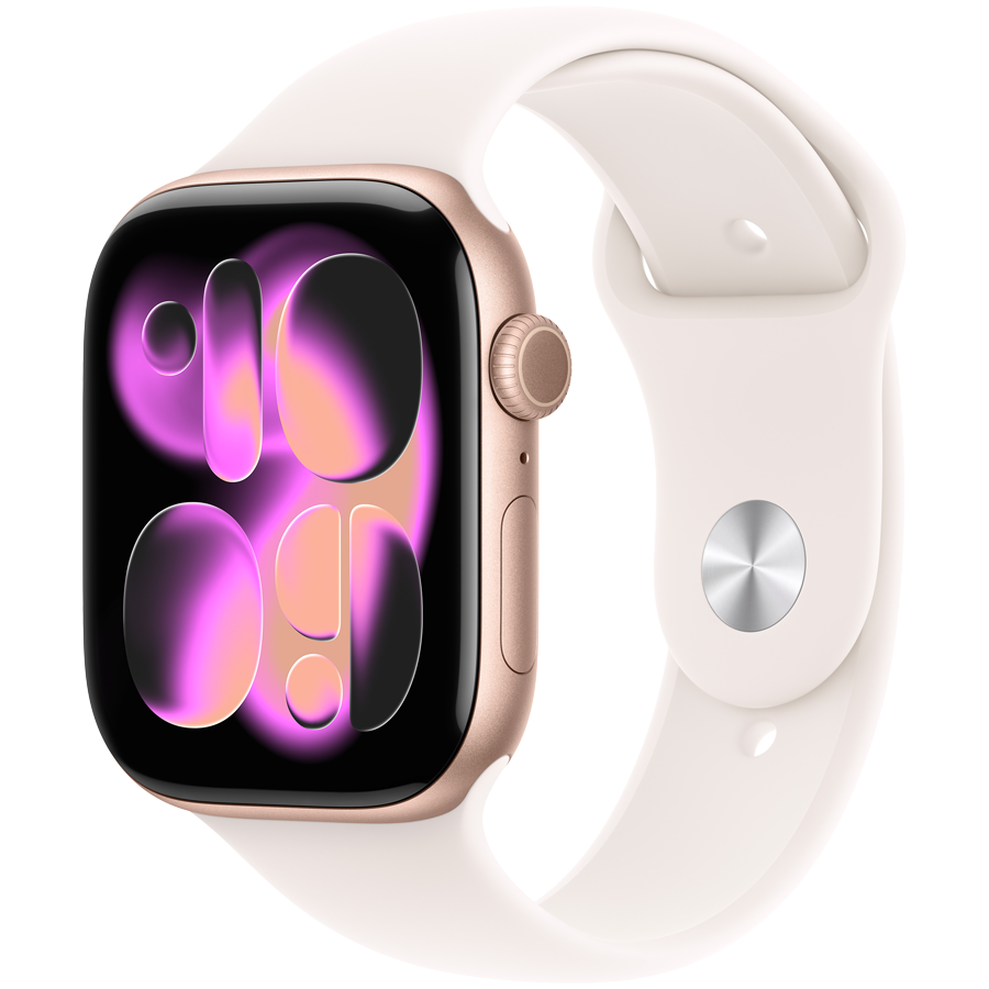 Apple Watch Series 11 GPS 46 mm — aluminium różane złoto / pasek sportowy jasny róż, S/M