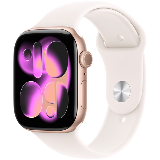 Apple Watch Series 11 GPS 46 mm — aluminium różane złoto / pasek sportowy jasny róż, S/M
