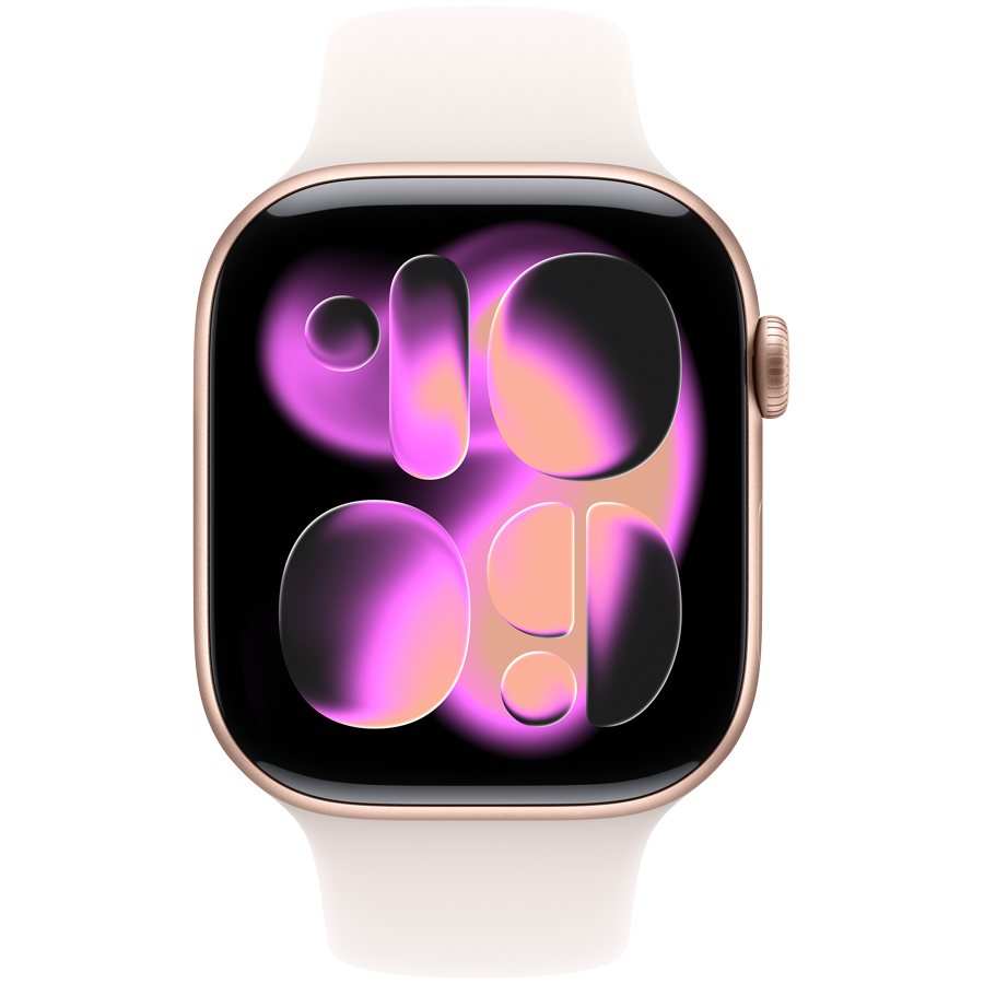 Apple Watch Series 11 GPS 46 mm — aluminium różane złoto / pasek sportowy jasny róż, S/M