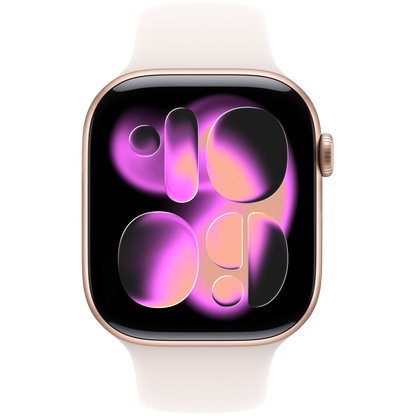 Apple Watch Series 11 GPS 46 mm — aluminium różane złoto / pasek sportowy jasny róż, S/M