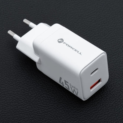 Ładowarka sieciowa do telefonu Forcell F-Energy Mini GaN III USB C + USB A PD QC4.0 45W VT-36 biała