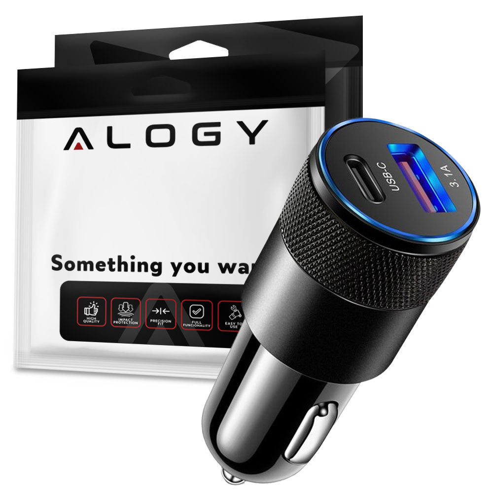 Ładowarka samochodowa Alogy USB-C + USB-A, 3,1 A (czarna)