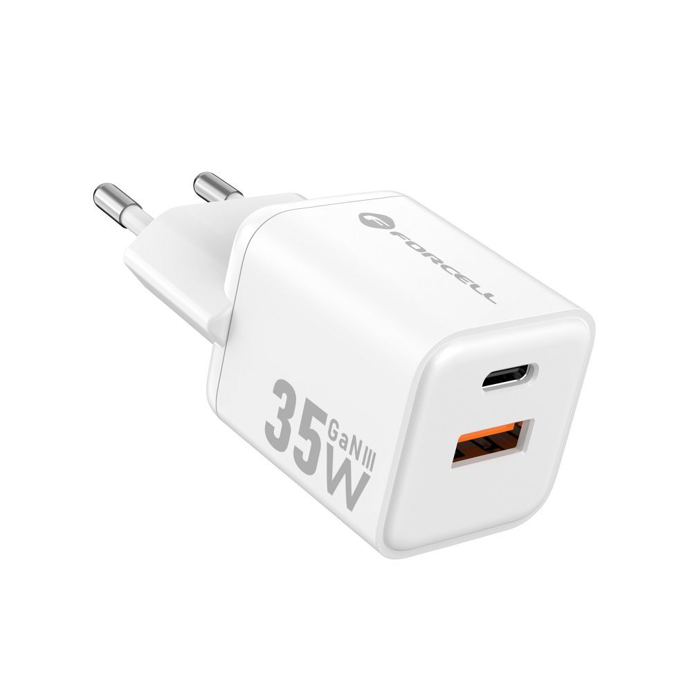 Ładowarka sieciowa do telefonu Forcell F-Energy Mini GaN III USB C + USB A QC4.0 PD 35W VT-35C biała 0INT