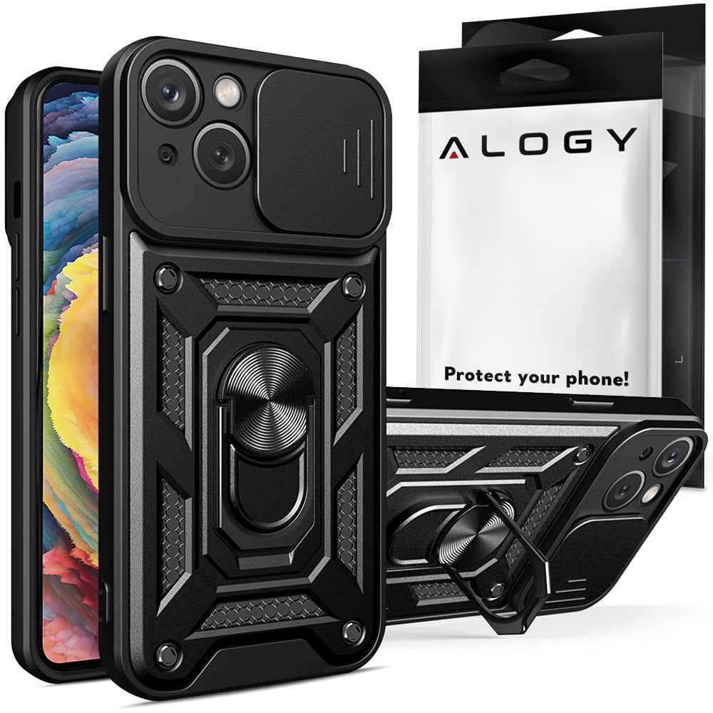 Etui Alogy Camshield Stand Ring z osłoną aparatu do iPhone 14 – czarne