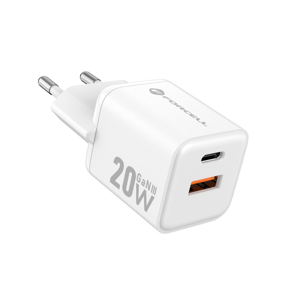Ładowarka Forcell F-Energy Mini GaN3 20 W USB-C + USB-A – biała