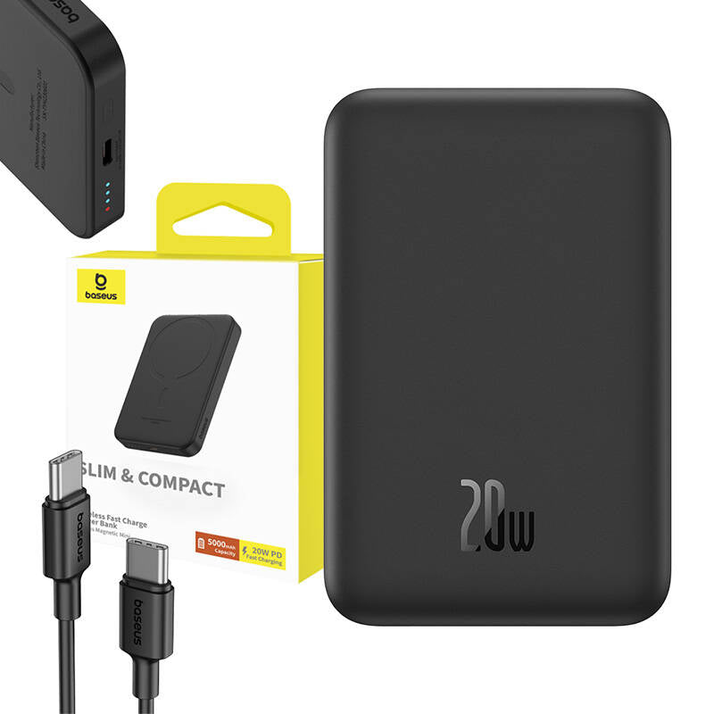 Magnetyczny mini powerbank Baseus 5000mAh, USB-C 20W (czarny)