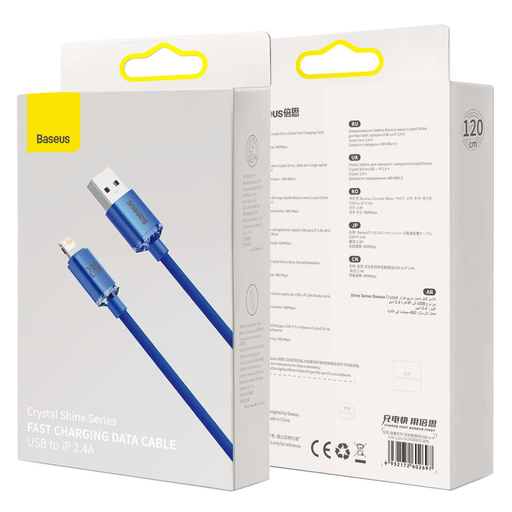 Kabel 1.2m Baseus Crystal przewód USB do Lightning iPhone 2.4A Niebieski