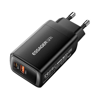 Ładowarka USB-C+USB-A 65W Essager GaN (czarna)