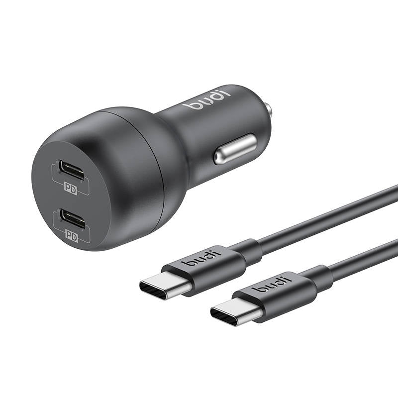 Ładowarka samochodowa 2x USB-C Budi 108RTT, 40W, PD + kabel USB-C do USB-C (czarny)