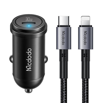 Ładowarka samochodowa Mcdodo CC-7492, USB-C, 30W + kabel USB-C do Lightning (czarna)