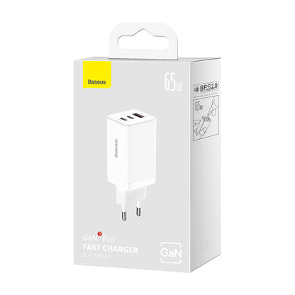 Ładowarka sieciowa Baseus GaN5 Pro 2xUSB-C + USB, 65W (biała)