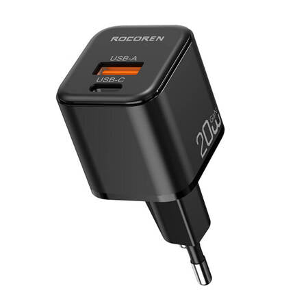 Ładowarka sieciowa Rocoren USB-C, USB, Power Delivery, MiniGaN, 20W (czarna) Rocoren