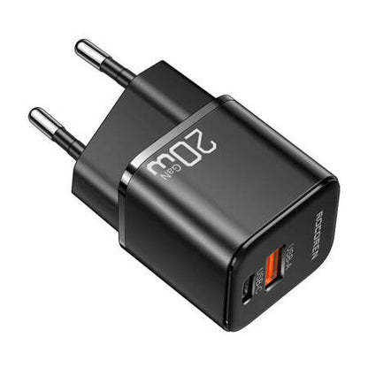 Ładowarka sieciowa Rocoren USB-C, USB, Power Delivery, MiniGaN, 20W (czarna) Rocoren