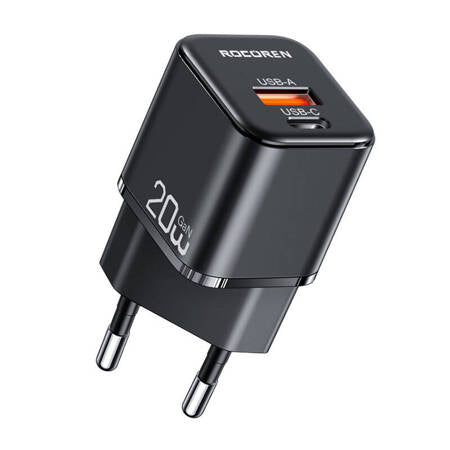 Ładowarka sieciowa Rocoren USB-C, USB, Power Delivery, MiniGaN, 20W (czarna) Rocoren