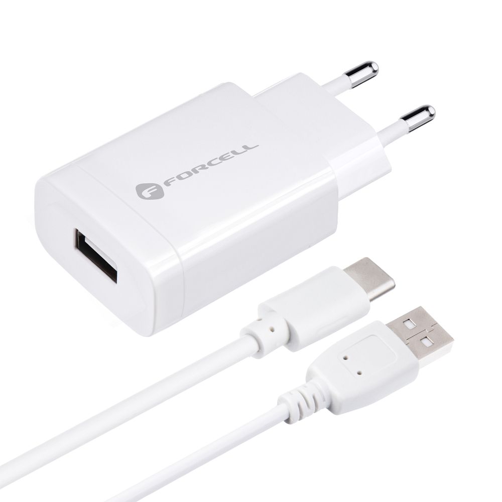 Ładowarka Forcell F-Energy USB-A 18 W QC 3.0 z kablem USB-C – biała