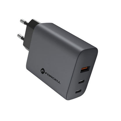 Ładowarka sieciowa Forcell F-Energy GaN 65W, 2× USB-C + USB-A, PD, QC 4.0 (szara)