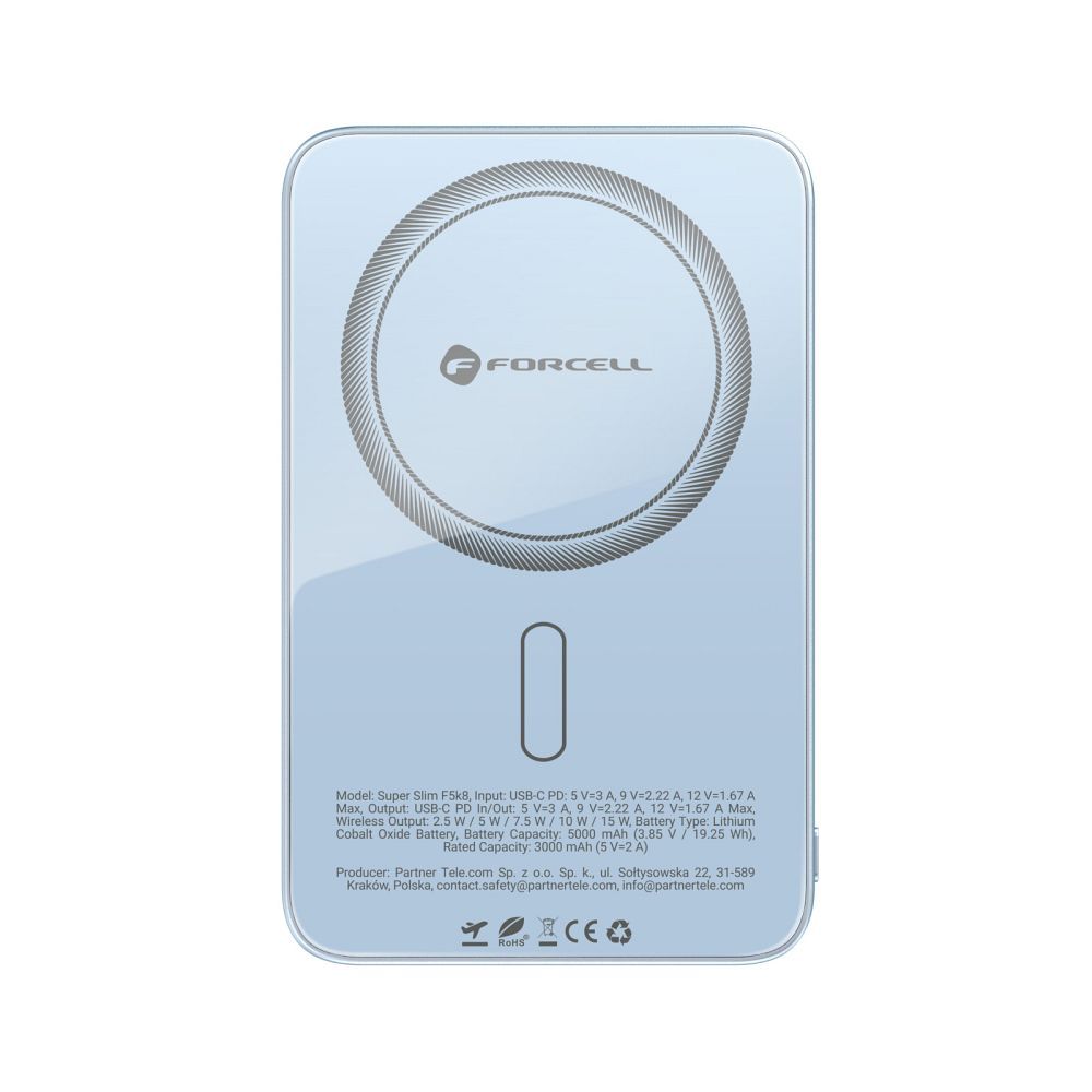 Powerbank zgodny z MagSafe Forcell F-Energy SuperSlim F5K8, 5000 mAh, 15W (jasnoniebieski)