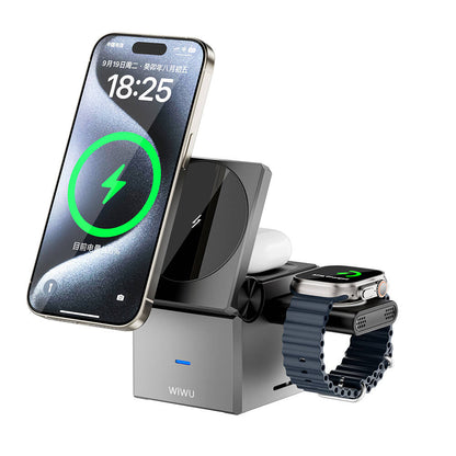 Ładowarka 3w1 WiWU Small Square Wi-W030 z iPhone’em, AirPods i Apple Watch